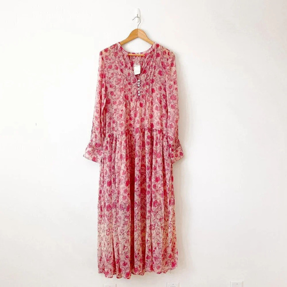 Free People See It  Through Maxi Dress Pink Rose Combo NWT Size XS - Picture 10 of 15